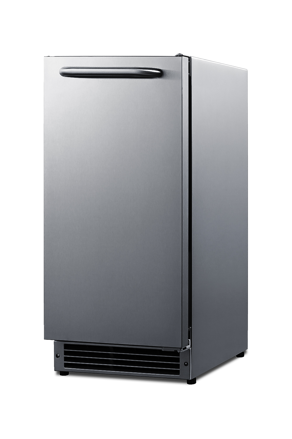 Built-in undercounter ADA compliant manual defrost icemaker wrapped in a stainless steel exterior finish; no drain required